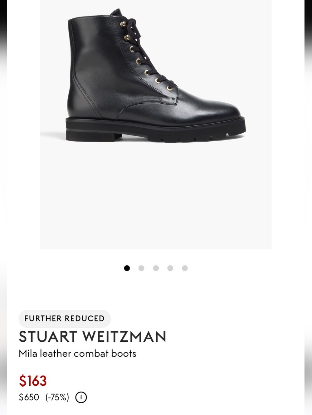 Stuart Weitzman Mila Black Leather Combat Boots Size US 5.5